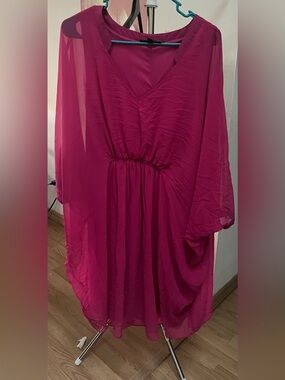 Lane Bryant Fuchsia V-Neck Chiffon Dress